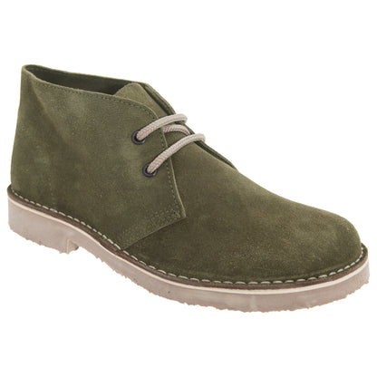 Khaki - Front - Roamers Mens Real Suede Round Toe Unlined Desert Boots