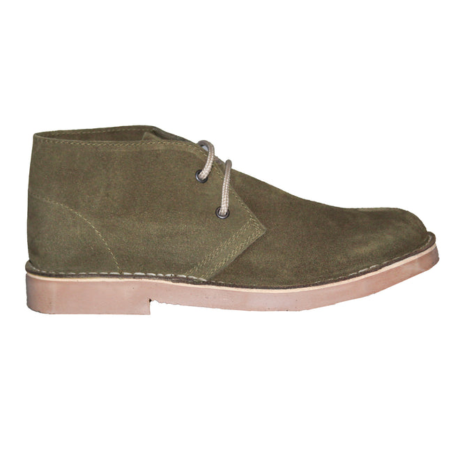 Khaki - Back - Roamers Mens Real Suede Round Toe Unlined Desert Boots