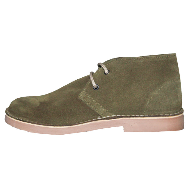 Khaki - Side - Roamers Womens-Ladies Real Suede Round Toe Unlined Desert Boots