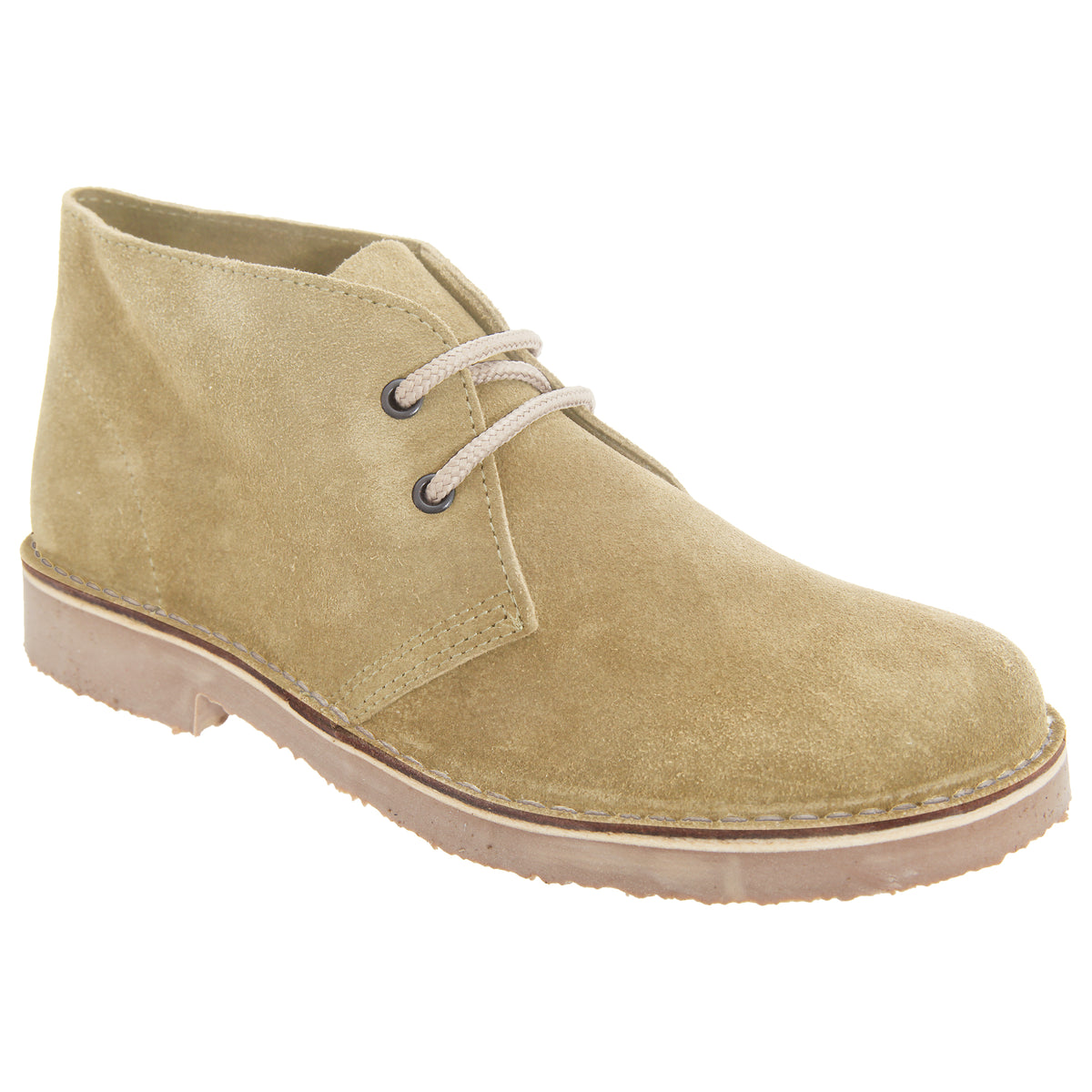 Camel - Front - Roamers Mens Real Suede Round Toe Unlined Desert Boots
