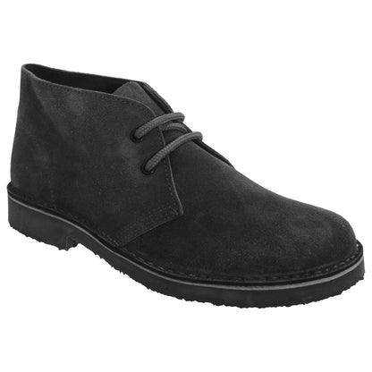 Black - Front - Roamers Mens Real Suede Round Toe Unlined Desert Boots