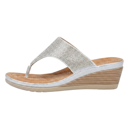 Silver - Back - Cipriata Womens-Ladies Sandra Sparkle Diamante Wedge Sandals