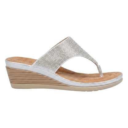 Silver - Side - Cipriata Womens-Ladies Sandra Sparkle Diamante Wedge Sandals