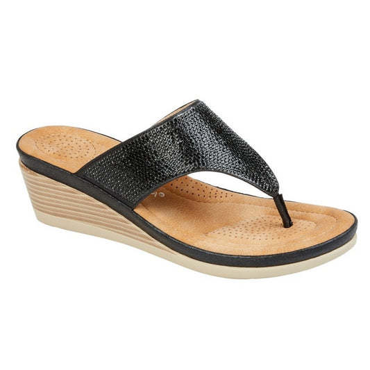Black - Front - Cipriata Womens-Ladies Sandra Sparkle Diamante Wedge Sandals
