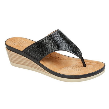Black - Front - Cipriata Womens-Ladies Sandra Sparkle Diamante Wedge Sandals