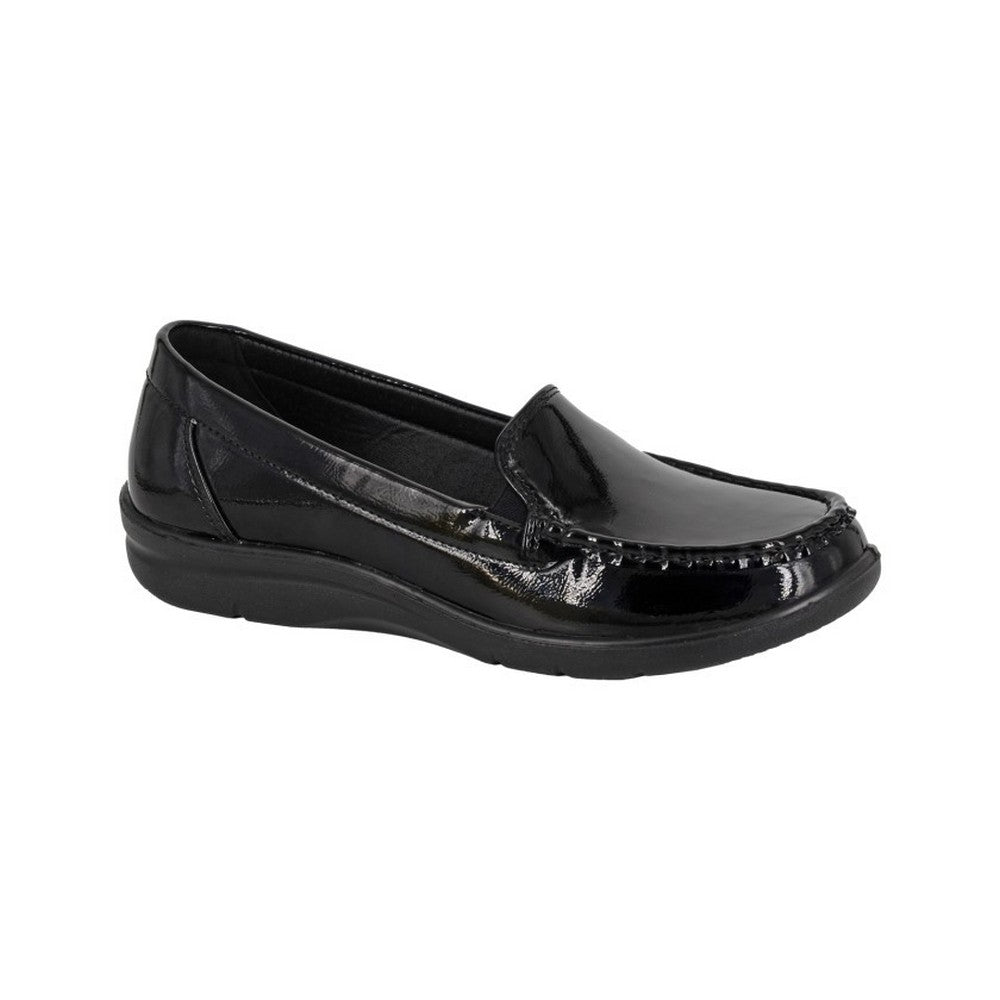 Black - Front - Boulevard Womens-Ladies Patent PU Loafers