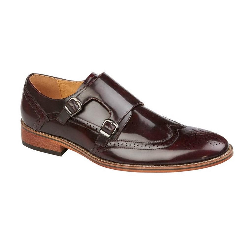 Oxblood - Front - Goor Mens Twin Buckle Leather Brogues
