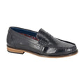 Black - Front - Roamers Mens Leather Hi Shine Saddle Loafers