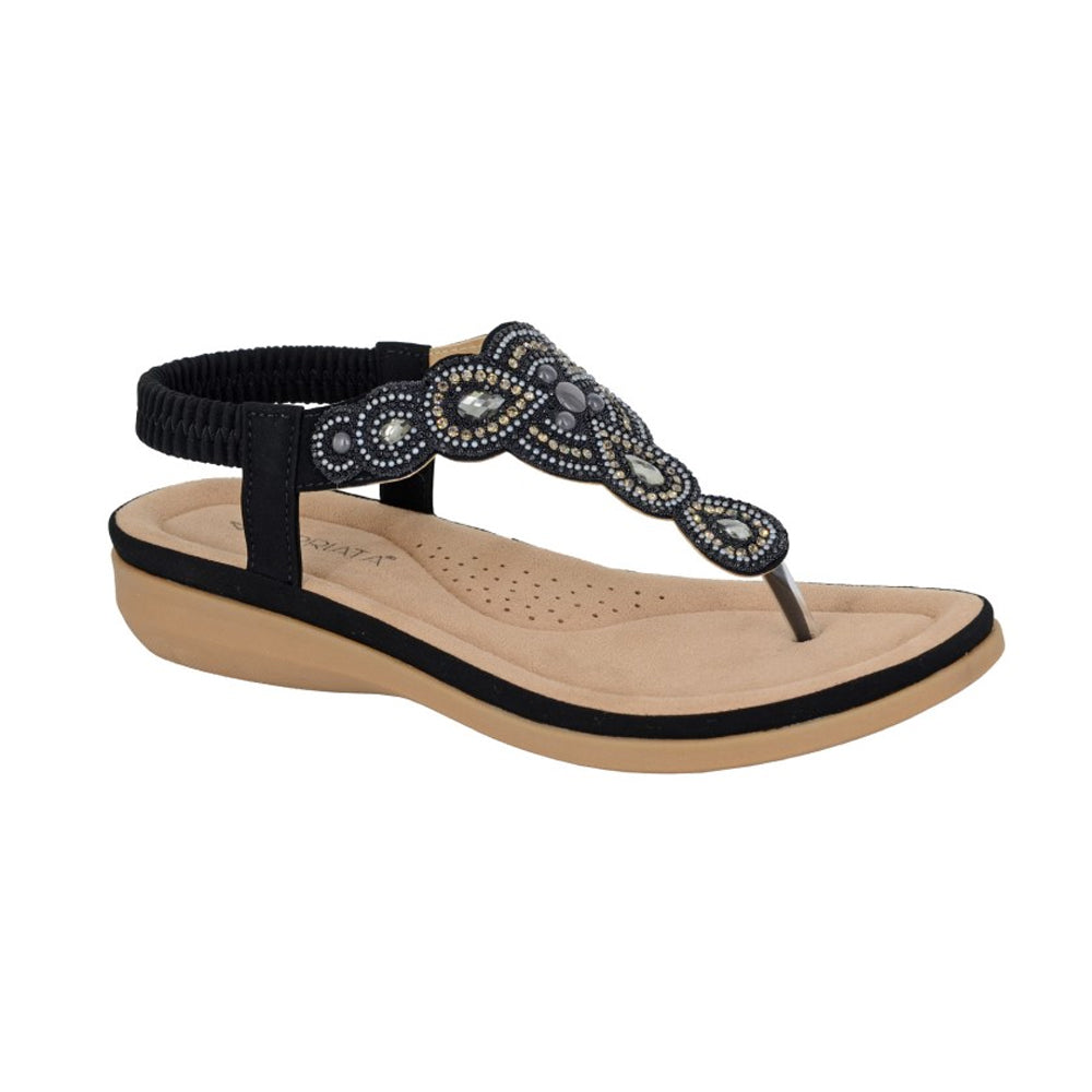 Black - Front - Cipriata Womens-Ladies Mazzina Jewelled Toe Post Sandals