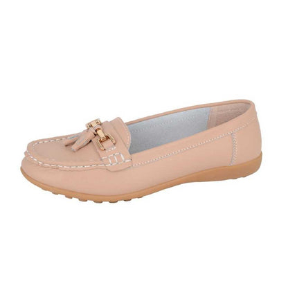 Beige - Back - Boulevard Womens-Ladies Tassel Action Leather Loafers