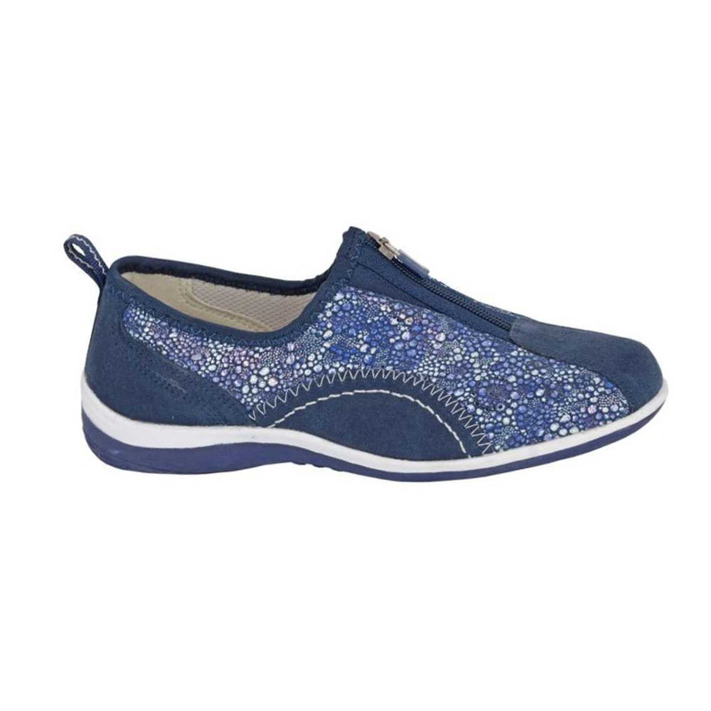 Navy - Side - Boulevard Womens-Ladies Leisure Suede Zip Casual Shoes