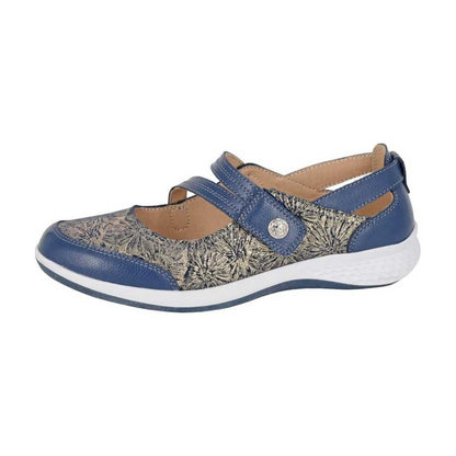 Navy - Back - Boulevard Womens-Ladies Sparkle Action Leather Touch Fastening Bar Shoes