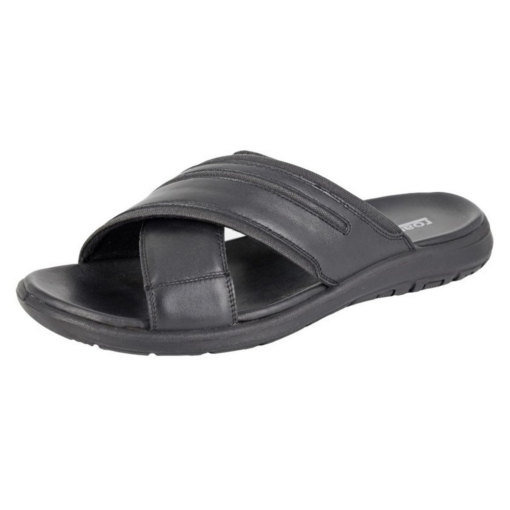 Black - Front - Roamers Mens Nubuck Crossover Strap Mules