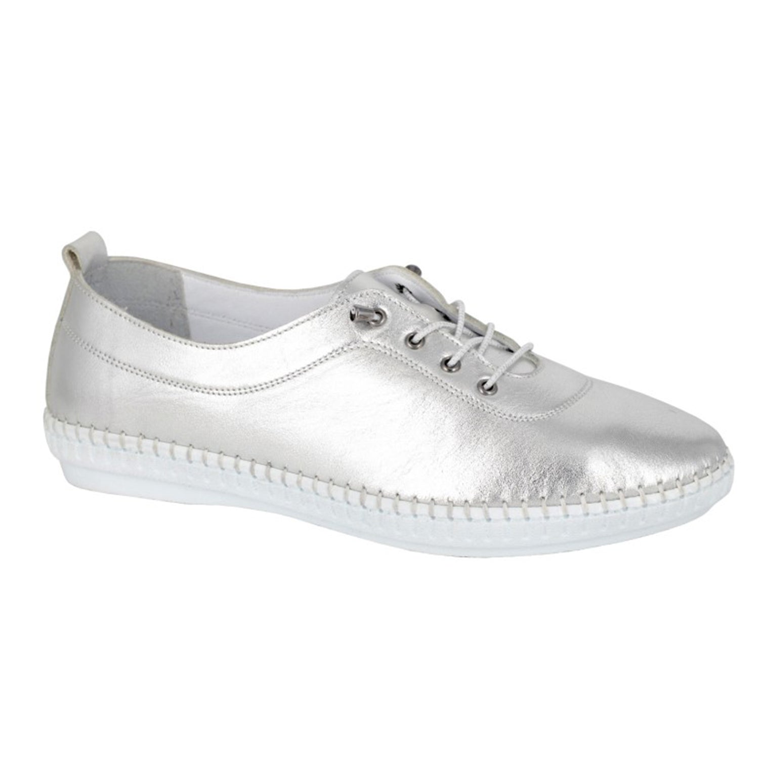 Silver - Front - Mod Comfys Womens-Ladies Metallic Leather Casual Shoes