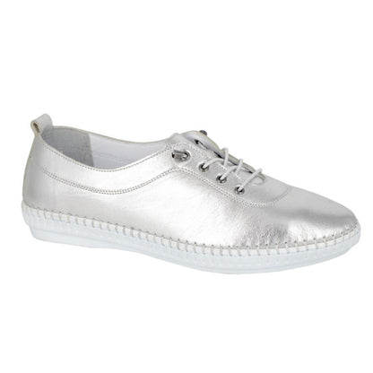Silver - Front - Mod Comfys Womens-Ladies Metallic Leather Casual Shoes