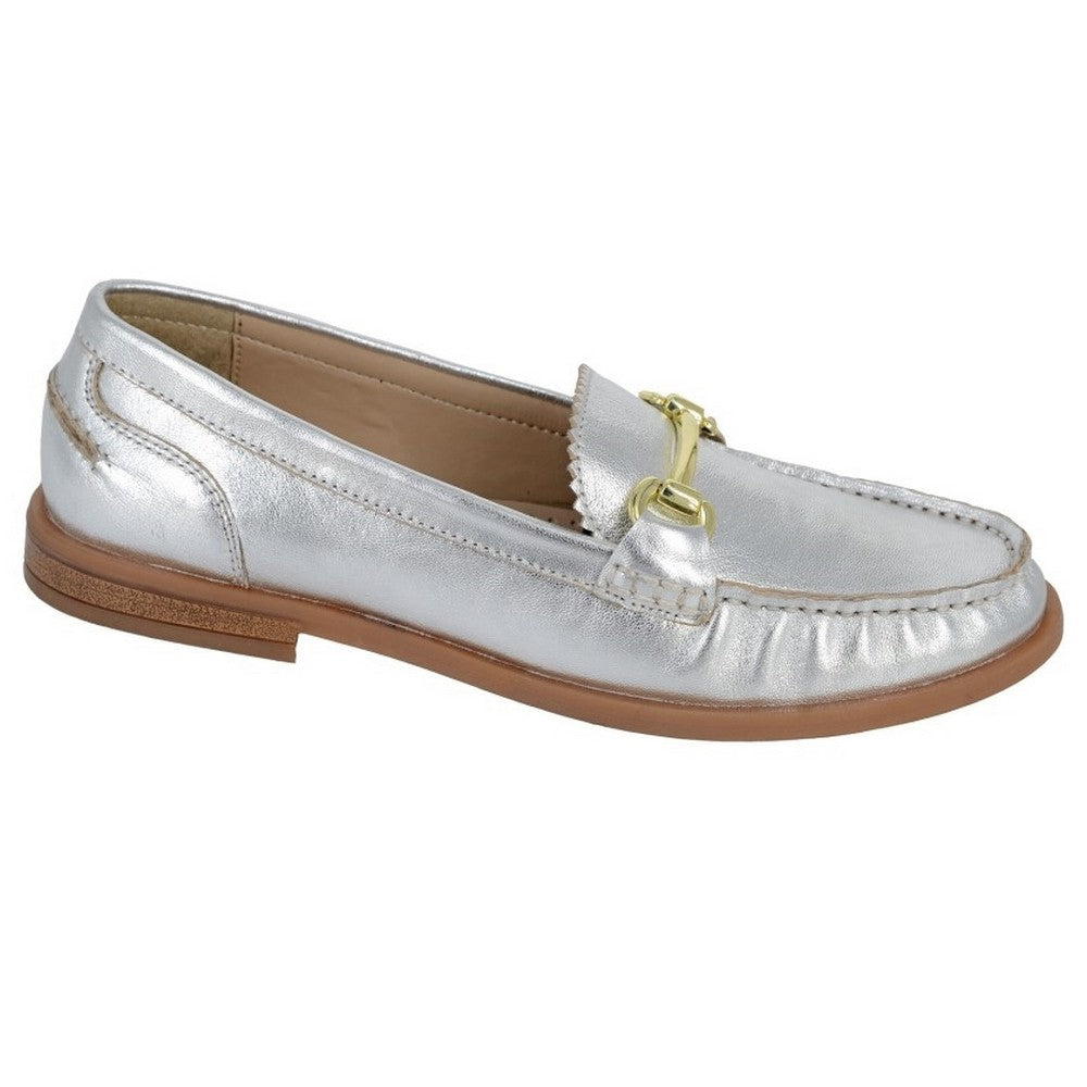 Silver - Front - Cipriata Womens-Ladies Nicolosa Leather Saddle Loafers