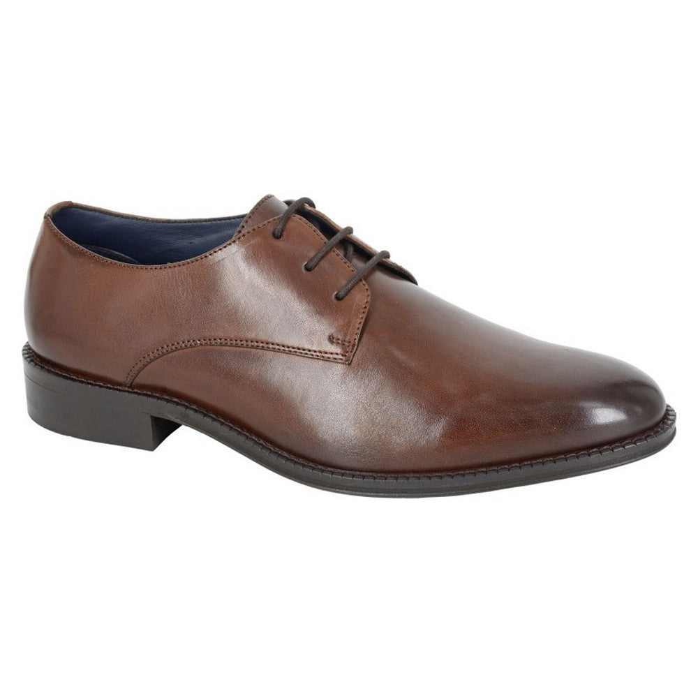 Brown - Front - Roamers Mens Plain Leather Gibson Shoes