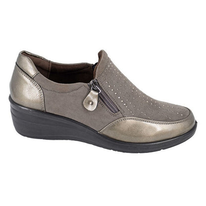 Pewter - Front - Boulevard Womens-Ladies Patent PU Casual Shoes
