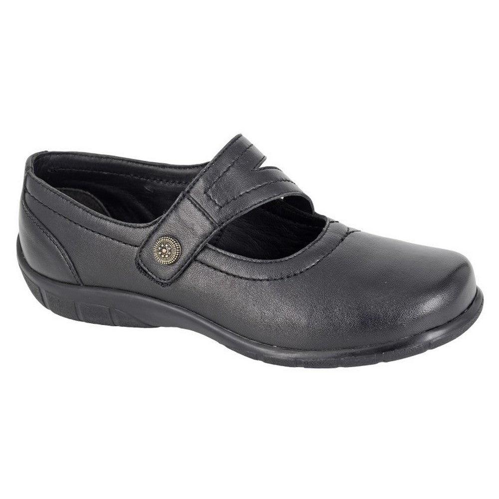 Black - Front - Mod Comfys Womens-Ladies Leather Superlight Shoes
