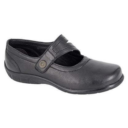 Black - Front - Mod Comfys Womens-Ladies Leather Superlight Shoes