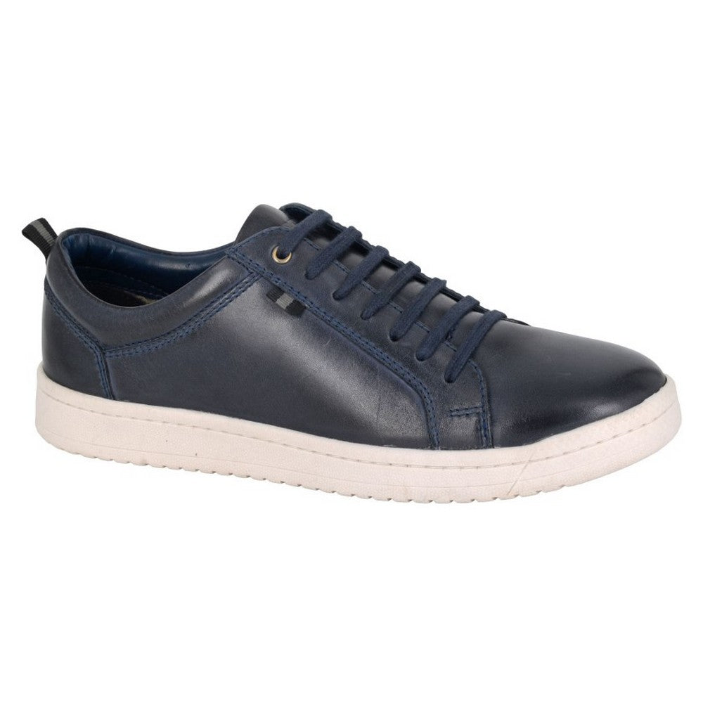 Navy - Front - Roamers Mens Leather Trainers