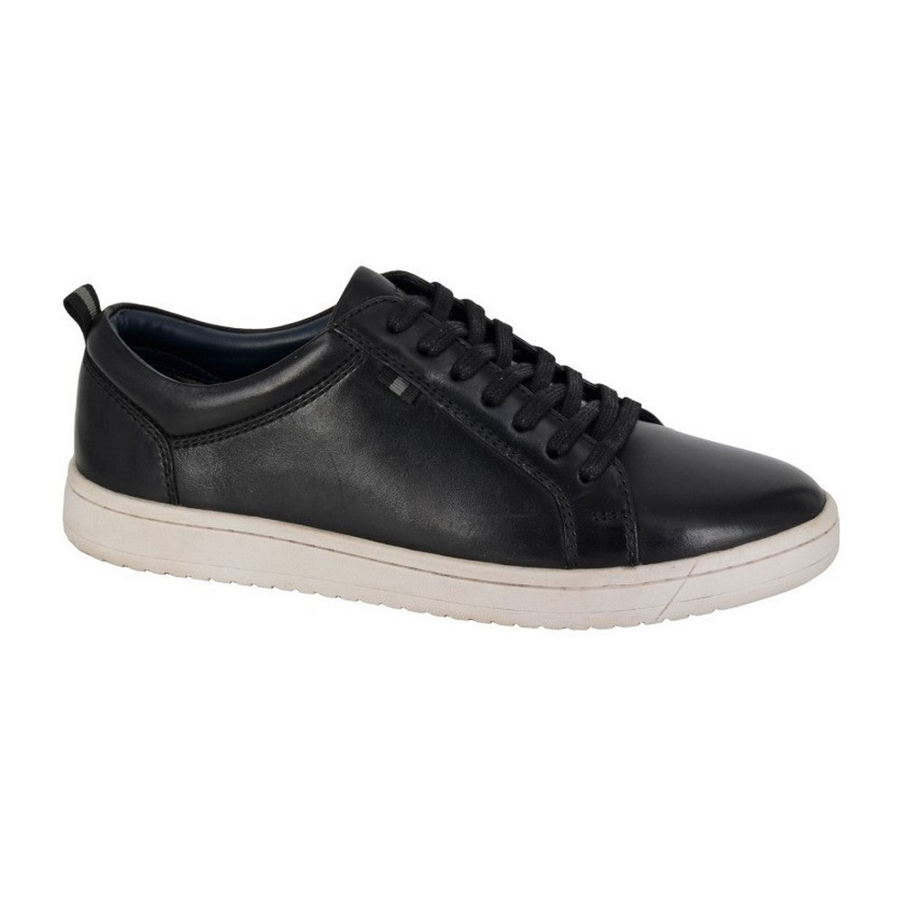 Black - Front - Roamers Mens Leather Trainers