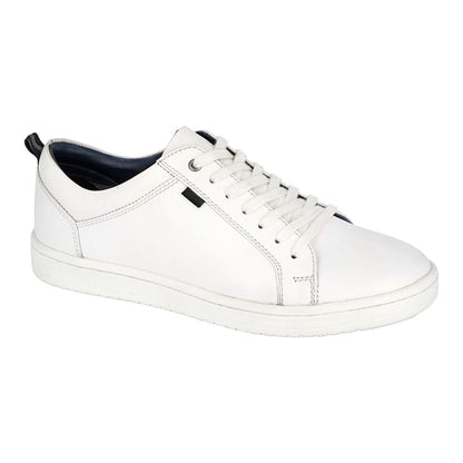 White - Front - Roamers Mens Leather Trainers