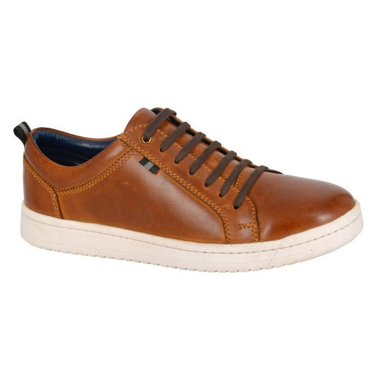 Tan - Front - Roamers Mens Leather Trainers