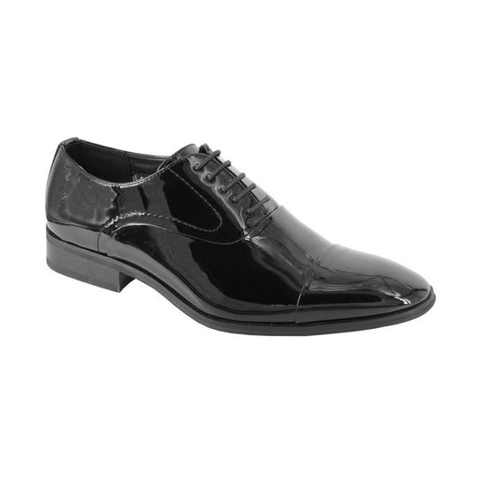 Black - Front - Goor Mens Patent PU Oxfords