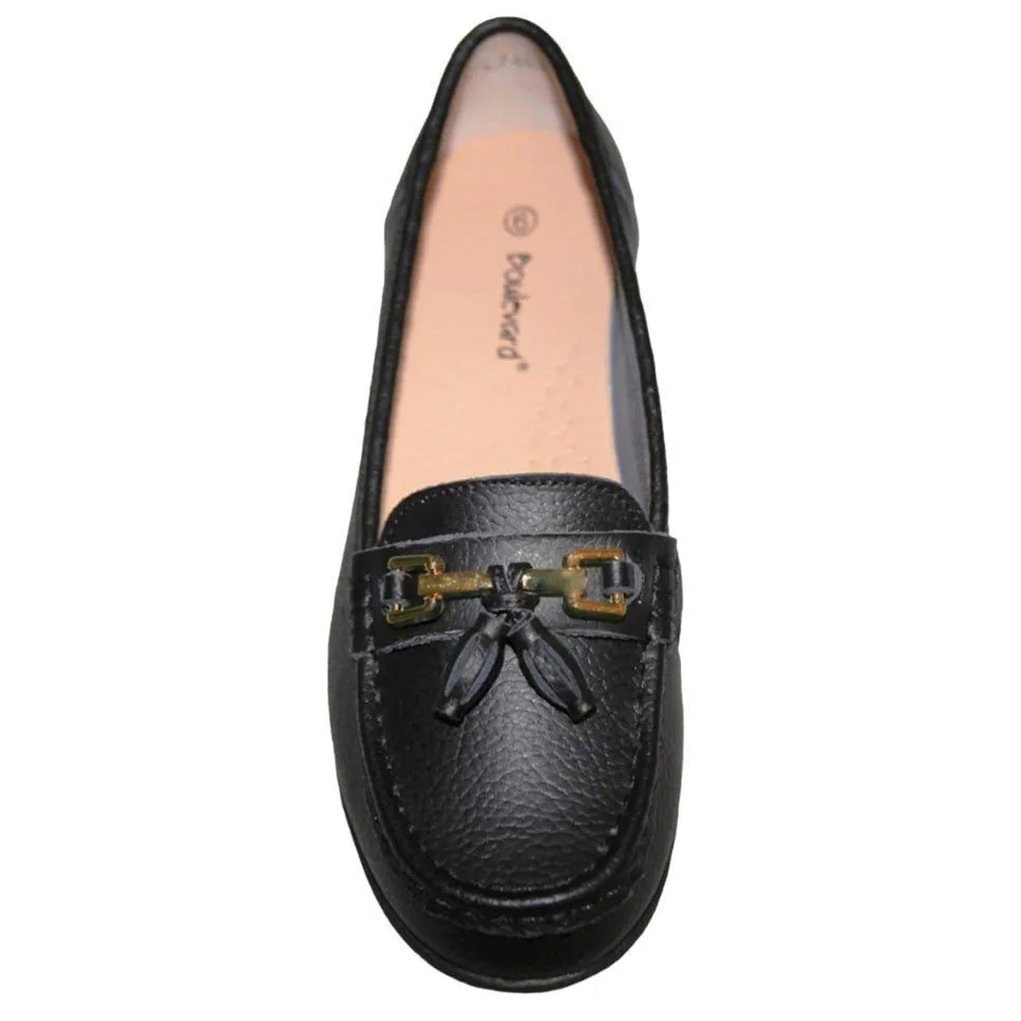 Black - Back - Boulevard Womens-Ladies Action Leather Saddle Loafers