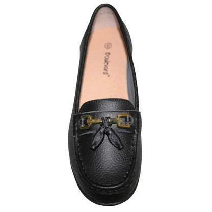 Black - Back - Boulevard Womens-Ladies Action Leather Saddle Loafers