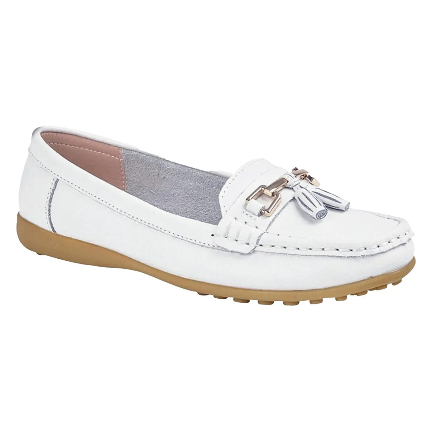 White - Front - Boulevard Womens-Ladies Action Leather Saddle Loafers