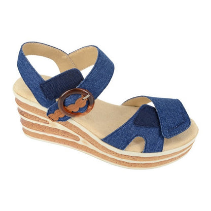 Navy - Side - Cipriata Womens-Ladies Danta Leopard Print Sandals