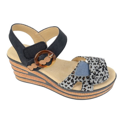 Black - Side - Cipriata Womens-Ladies Danta Leopard Print Sandals