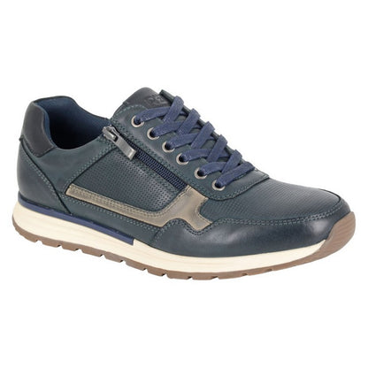 Navy - Front - R21 Mens Leather Side Zip Shoes
