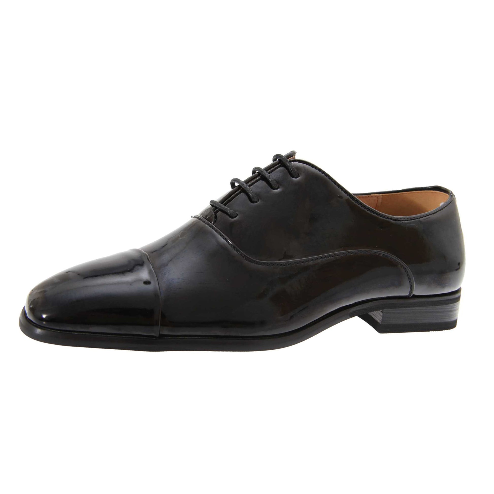 Black Patent - Back - Goor Mens Pleated Cap Oxford Tie Patent Shoes