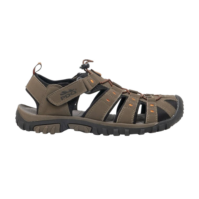 Dark Taupe-Orange - Front - PDQ Youths Boys Toggle & Touch Fastening Synthetic Nubuck Trail Sandals