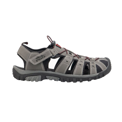 Grey-Red - Front - PDQ Youths Boys Toggle & Touch Fastening Synthetic Nubuck Trail Sandals
