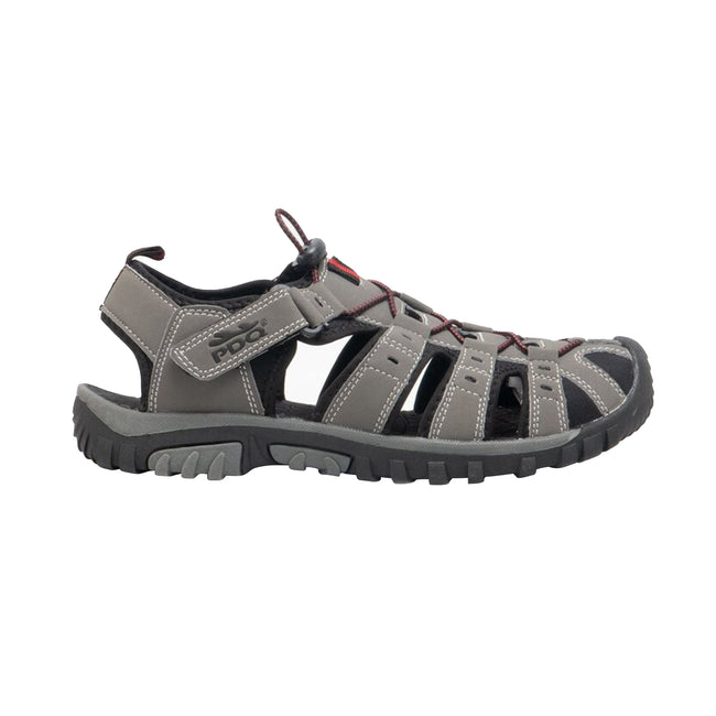 Grey-Red - Front - PDQ Youths Boys Toggle & Touch Fastening Synthetic Nubuck Trail Sandals