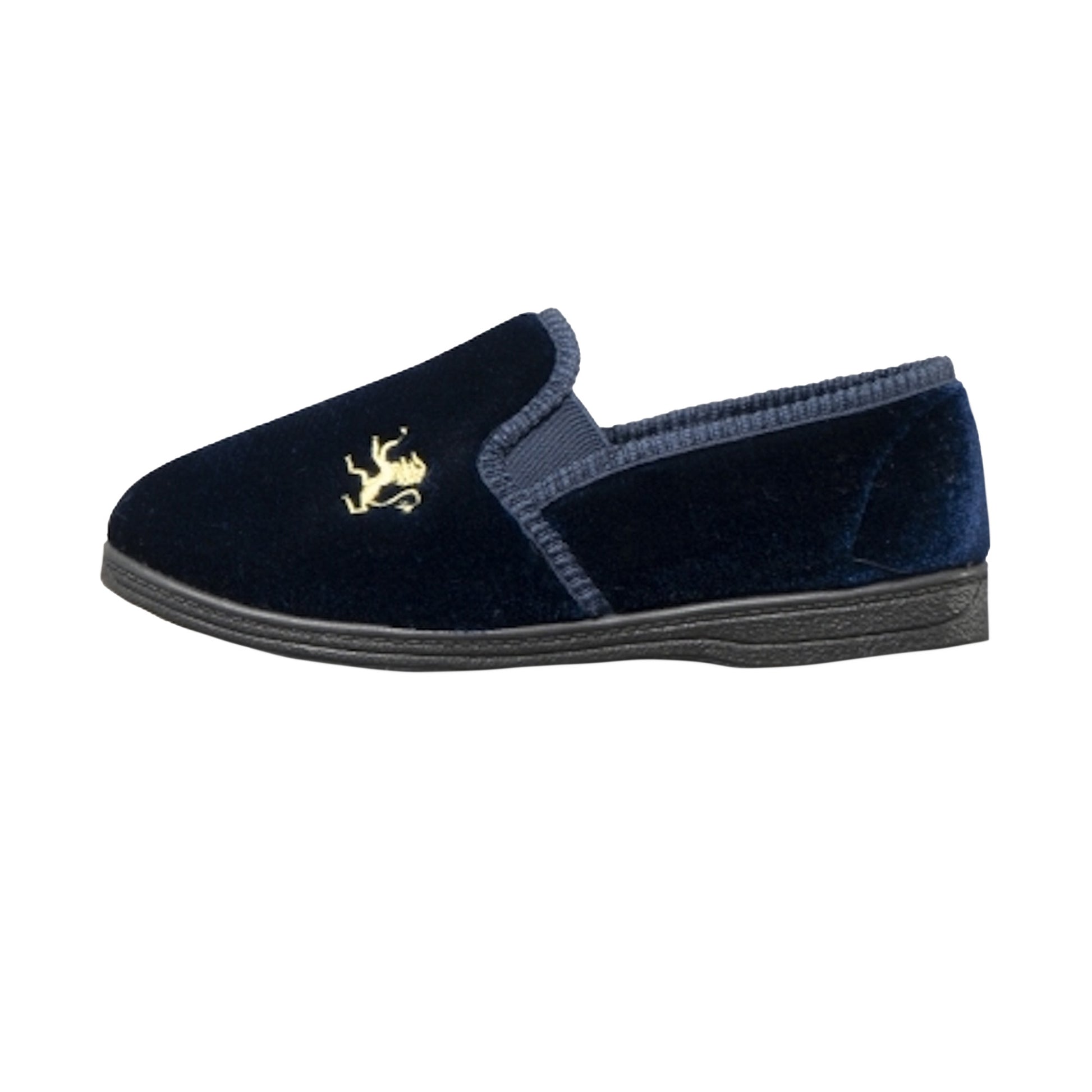 Navy Blue - Side - Sleepers Kids Boys Kyle Lion Motif Twin Gusset Slippers