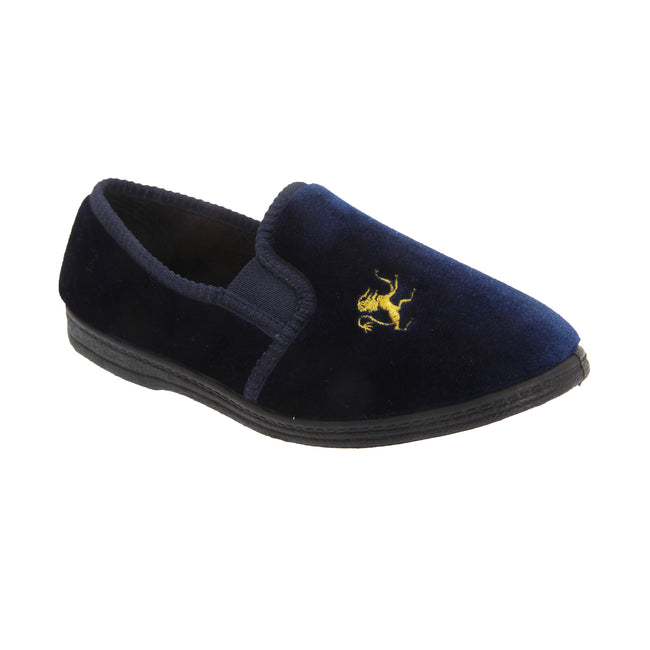 Navy Blue - Front - Sleepers Kids Boys Kyle Lion Motif Twin Gusset Slippers