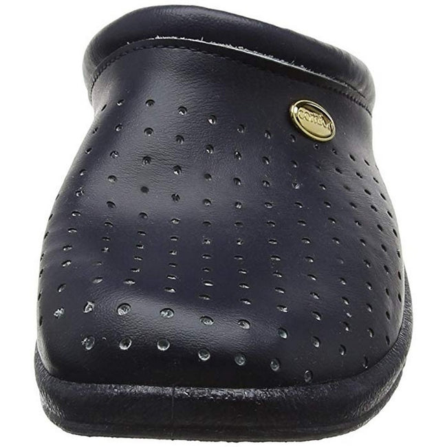 Navy Blue - Close up - Dek Womens-Ladies Coated Leather Clogs