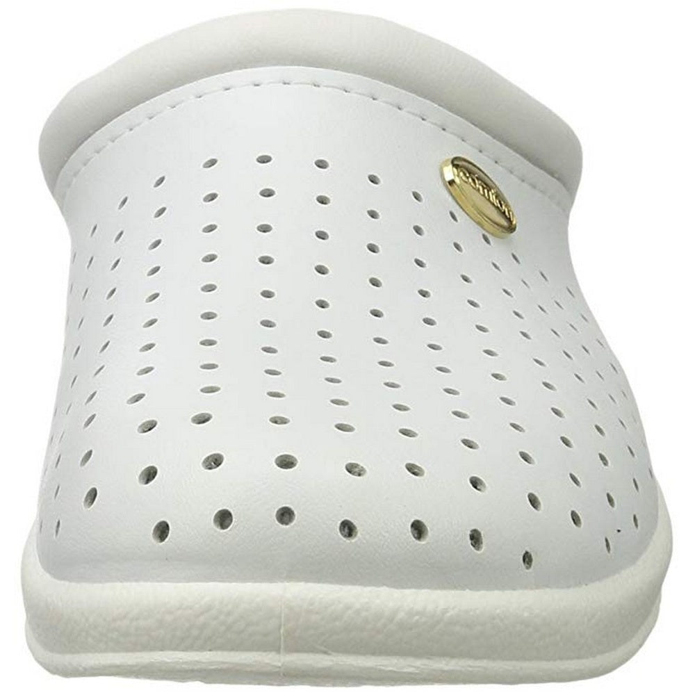 White - Close up - Dek Womens-Ladies Coated Leather Clogs