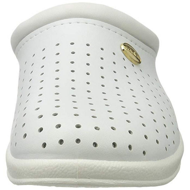 White - Close up - Dek Womens-Ladies Coated Leather Clogs