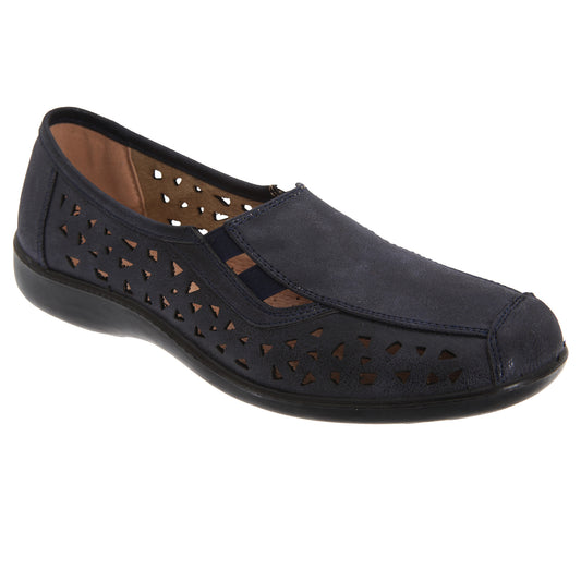 Navy Blue - Front - Boulevard Womens-Ladies Side Gusset Summer Casual Shoes