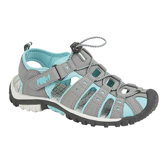 Grey-Jade - Side - PDQ Womens-Ladies Toggle & Touch Fastening Sports Sandals