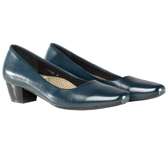 Navy - Side - Boulevard Womens-Ladies Low Heel Plain Court Shoes