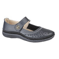 Black - Front - Boulevard Womens-Ladies Wide Fitting Touch Fastening Perforated Bar Shoes