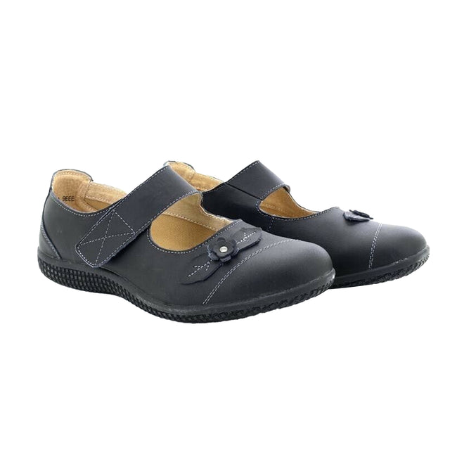 Black - Back - Boulevard Womens-Ladies Touch Fastening Extra Wide Summer Casual Leather Shoes