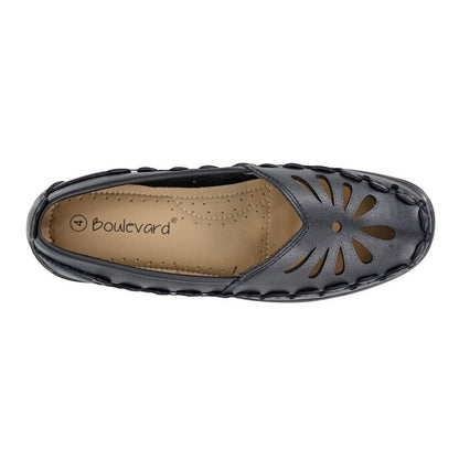 Black - Side - Boulevard Womens-Ladies Punched Summer Casual Shoes